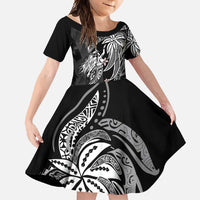 Polynesian Mermaid Plumeria Tribal Tattoo Family Matching Tank Maxi Dress and Hawaiian Shirt LT01 Daughter's Dress Black - Polynesian Pride