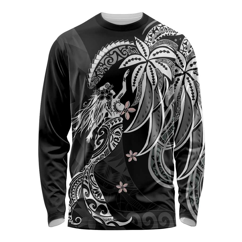 Polynesian Mermaid Plumeria Tribal Tattoo Long Sleeve Shirt