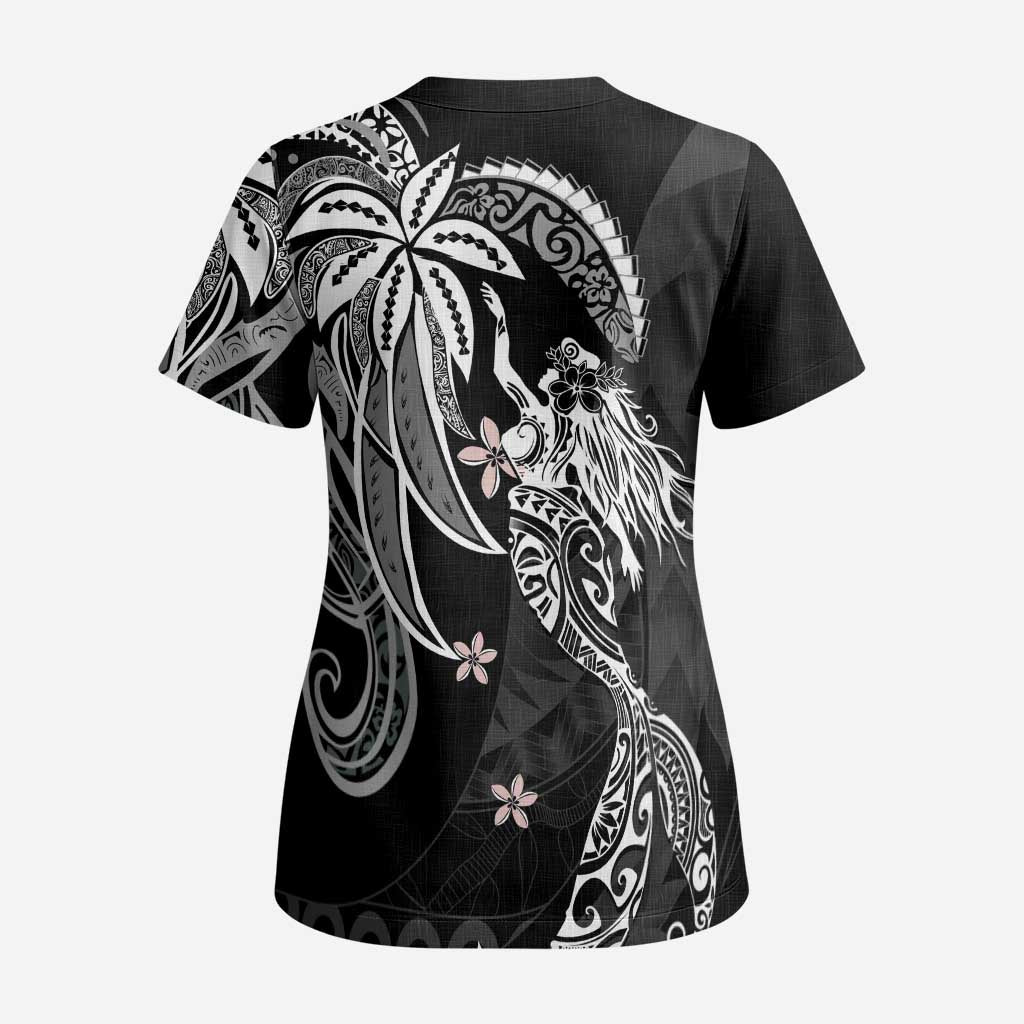 Polynesian Mermaid Plumeria Tribal Tattoo Scrub Top LT01 - Polynesian Pride