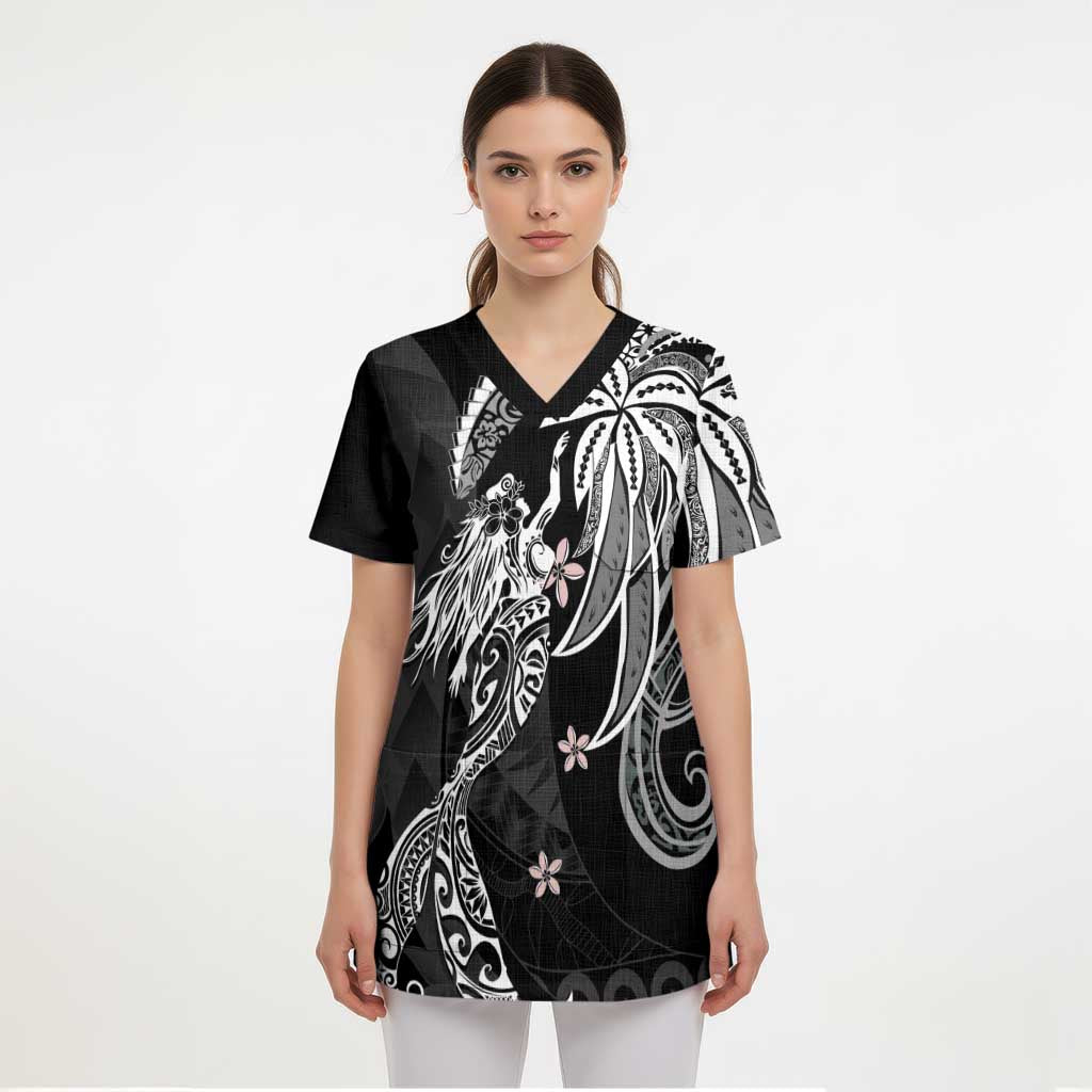 Polynesian Mermaid Plumeria Tribal Tattoo Scrub Top LT01 - Polynesian Pride