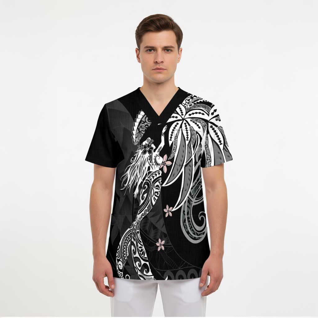 Polynesian Mermaid Plumeria Tribal Tattoo Scrub Top LT01 - Polynesian Pride