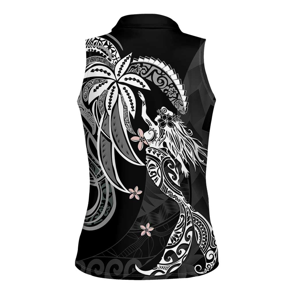Polynesian Mermaid Plumeria Tribal Tattoo Women Sleeveless Polo Shirt