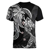Polynesian Mermaid Plumeria Tribal Tattoo Women V-Neck T-Shirt