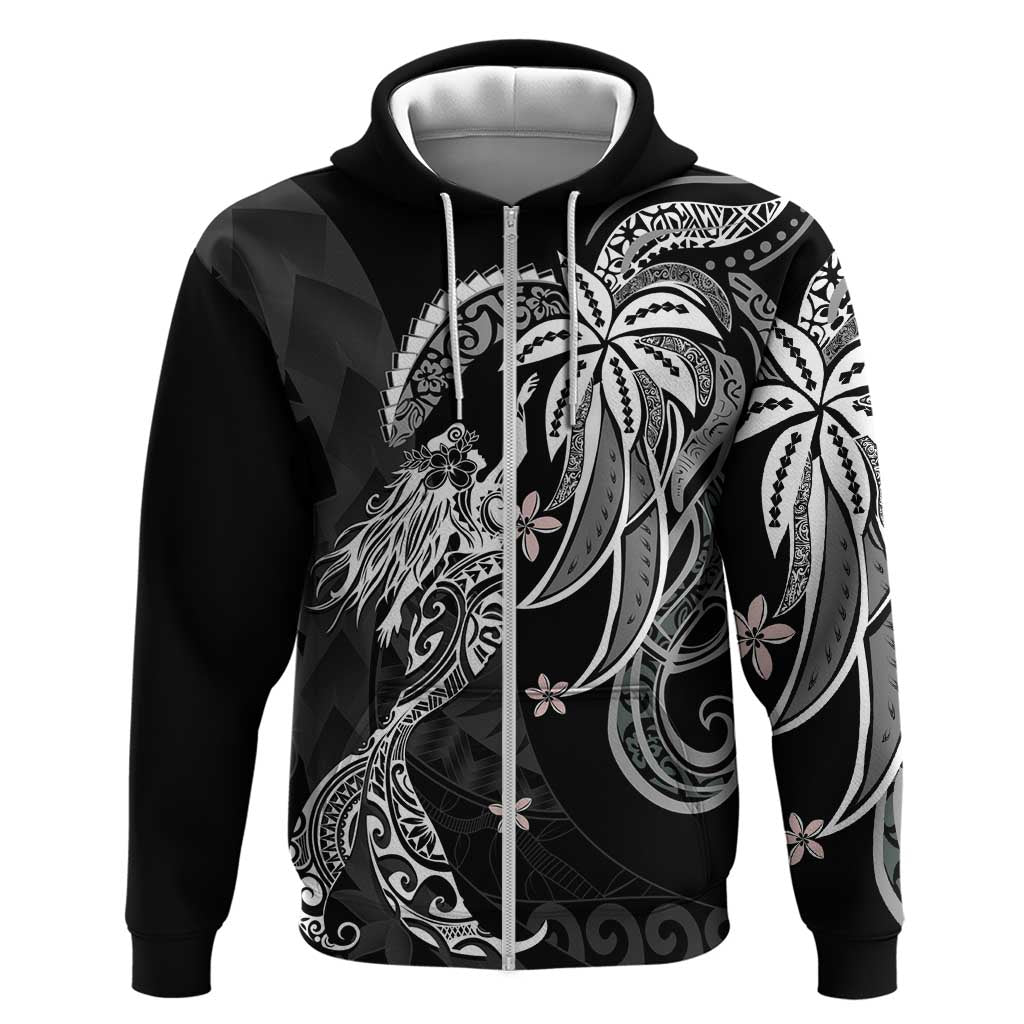 Polynesian Mermaid Plumeria Tribal Tattoo Zip Hoodie LT01 Zip Hoodie Black - Polynesian Pride