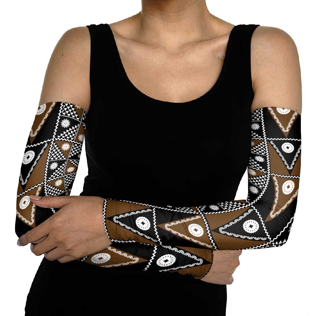 Fiji Brown Masi Pattern Arm Sleeves Fijian Tapa