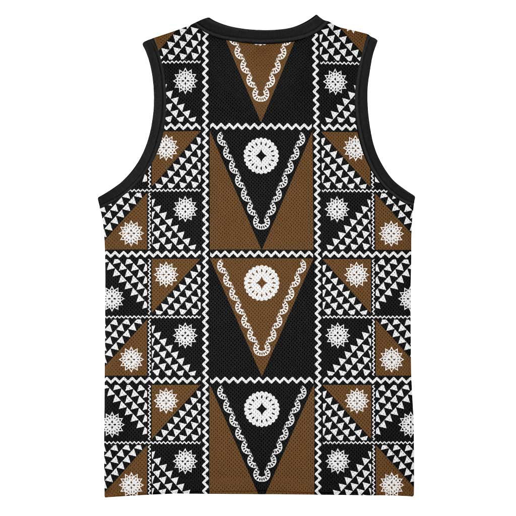 Fiji Brown Masi Pattern Basketball Jersey Fijian Tapa