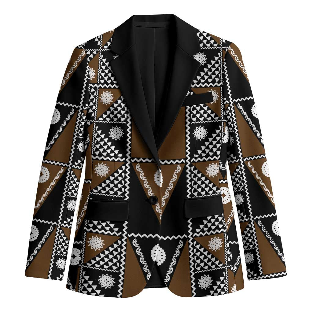 Fiji Brown Masi Pattern Blazer Fijian Tapa