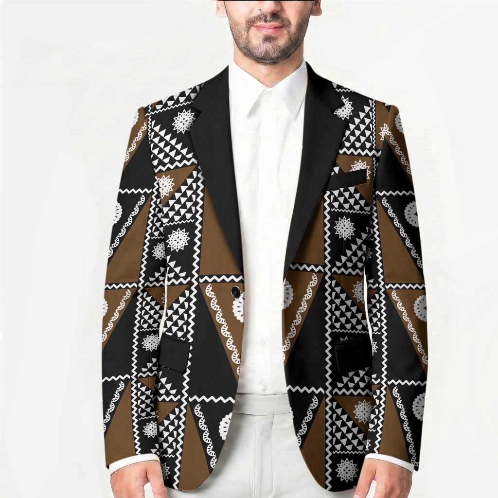 Fiji Brown Masi Pattern Blazer Fijian Tapa