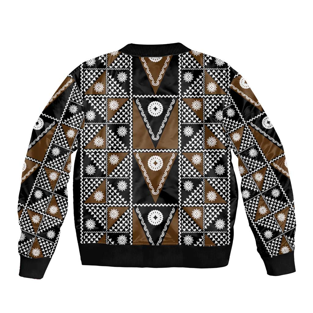 Fiji Brown Masi Pattern Bomber Jacket Fijian Tapa