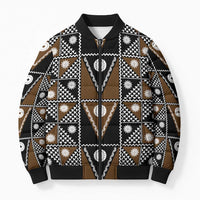 Fiji Brown Masi Pattern Bomber Puffer Jacket Fijian Tapa