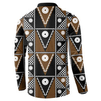Fiji Brown Masi Pattern Button Sweatshirt Fijian Tapa