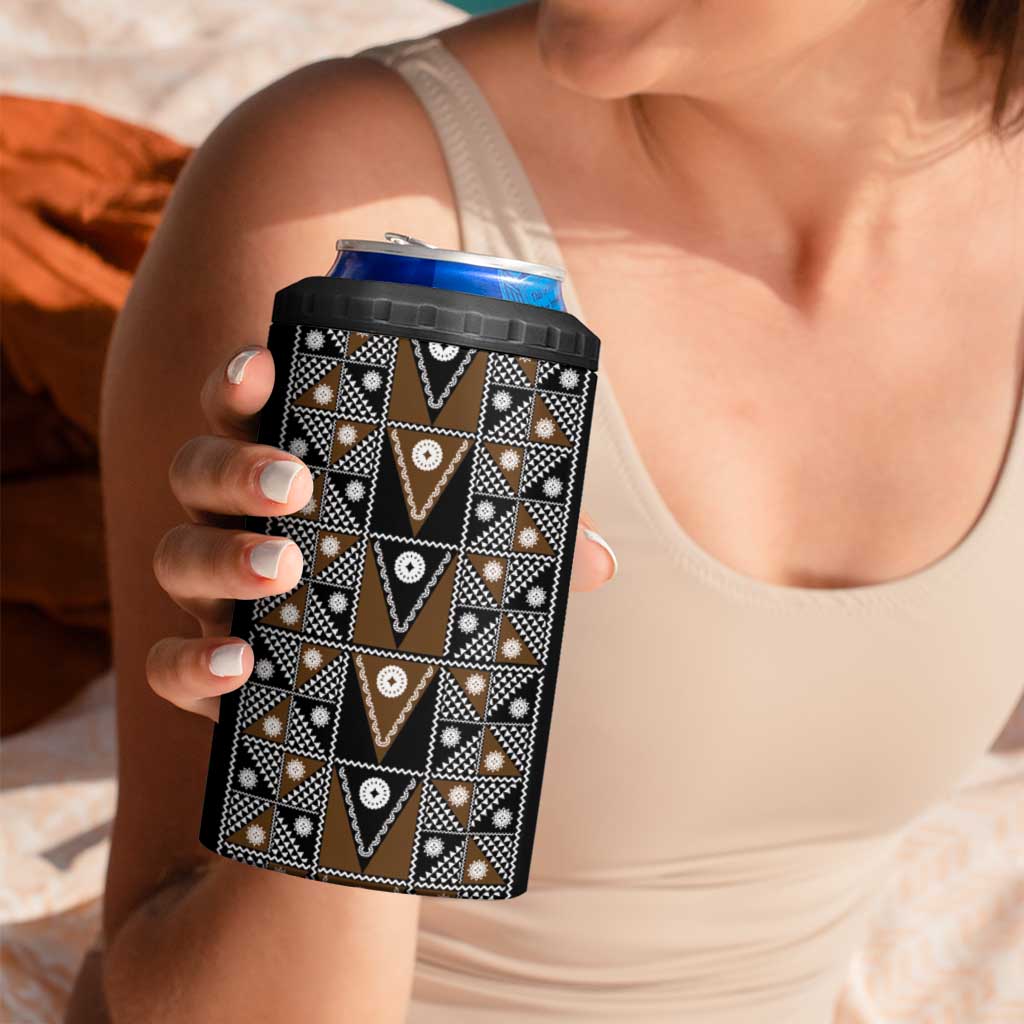 Fiji Brown Masi Pattern 4 in 1 Can Cooler Tumbler Fijian Tapa