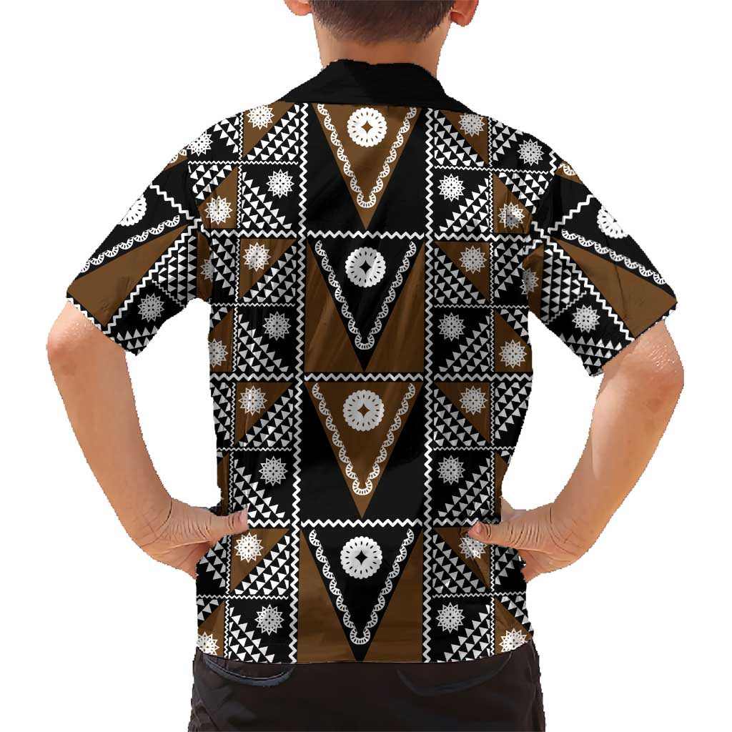 Fiji Brown Masi Pattern Family Matching Long Sleeve Bodycon Dress and Hawaiian Shirt Fijian Tapa LT01 - Polynesian Pride