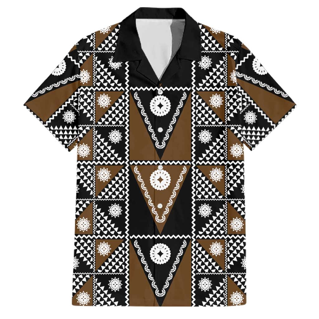 Fiji Brown Masi Pattern Family Matching Long Sleeve Bodycon Dress and Hawaiian Shirt Fijian Tapa LT01 Dad's Shirt - Short Sleeve Brown - Polynesian Pride