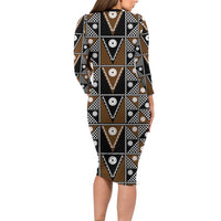 Fiji Brown Masi Pattern Family Matching Long Sleeve Bodycon Dress and Hawaiian Shirt Fijian Tapa LT01 - Polynesian Pride