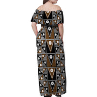 Fiji Brown Masi Pattern Family Matching Off Shoulder Maxi Dress and Hawaiian Shirt Fijian Tapa