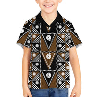 Fiji Brown Masi Pattern Family Matching Off Shoulder Short Dress and Hawaiian Shirt Fijian Tapa