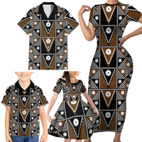 Fiji Brown Masi Pattern Family Matching Short Sleeve Bodycon Dress and Hawaiian Shirt Fijian Tapa LT01 - Polynesian Pride