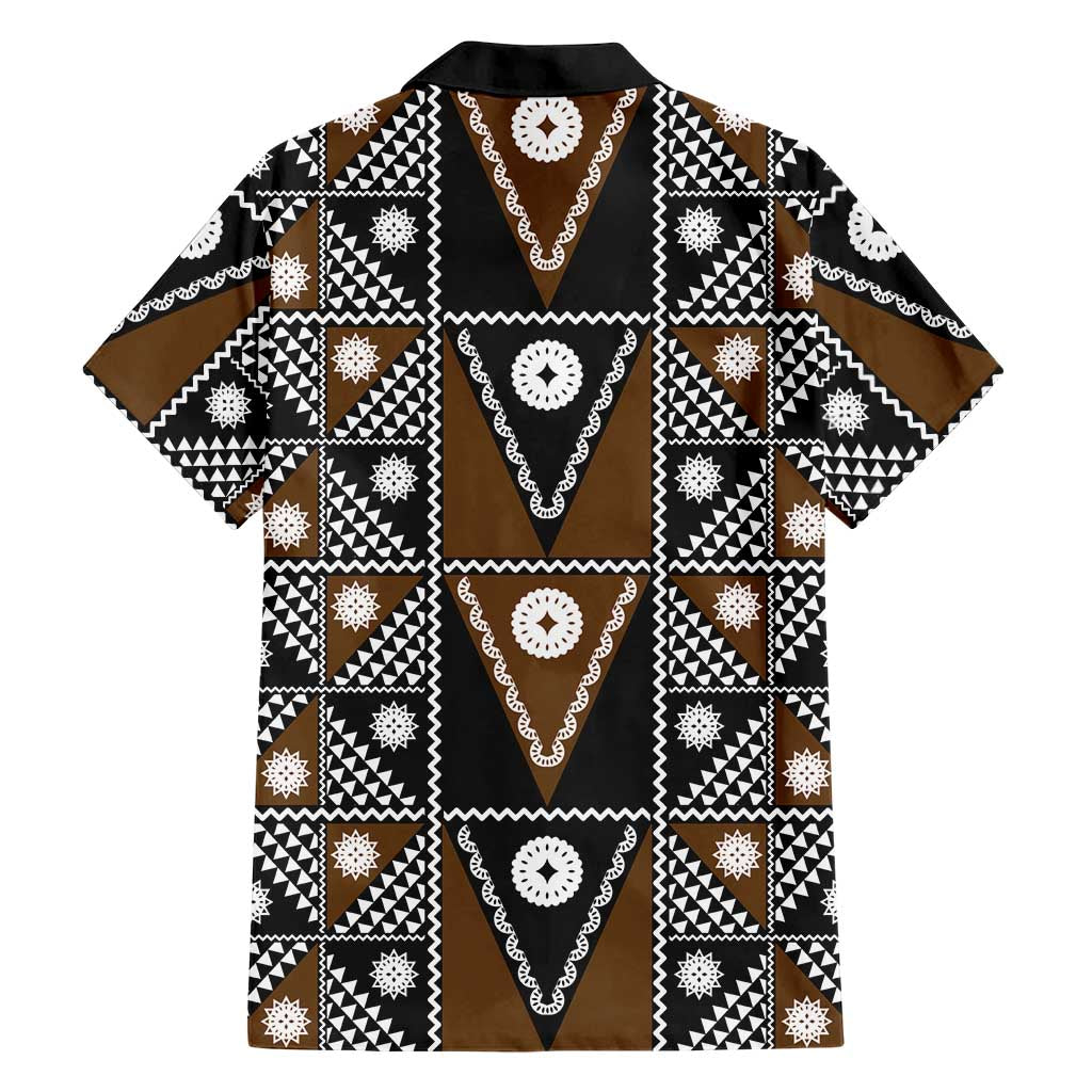 Fiji Brown Masi Pattern Family Matching Summer Maxi Dress and Hawaiian Shirt Fijian Tapa