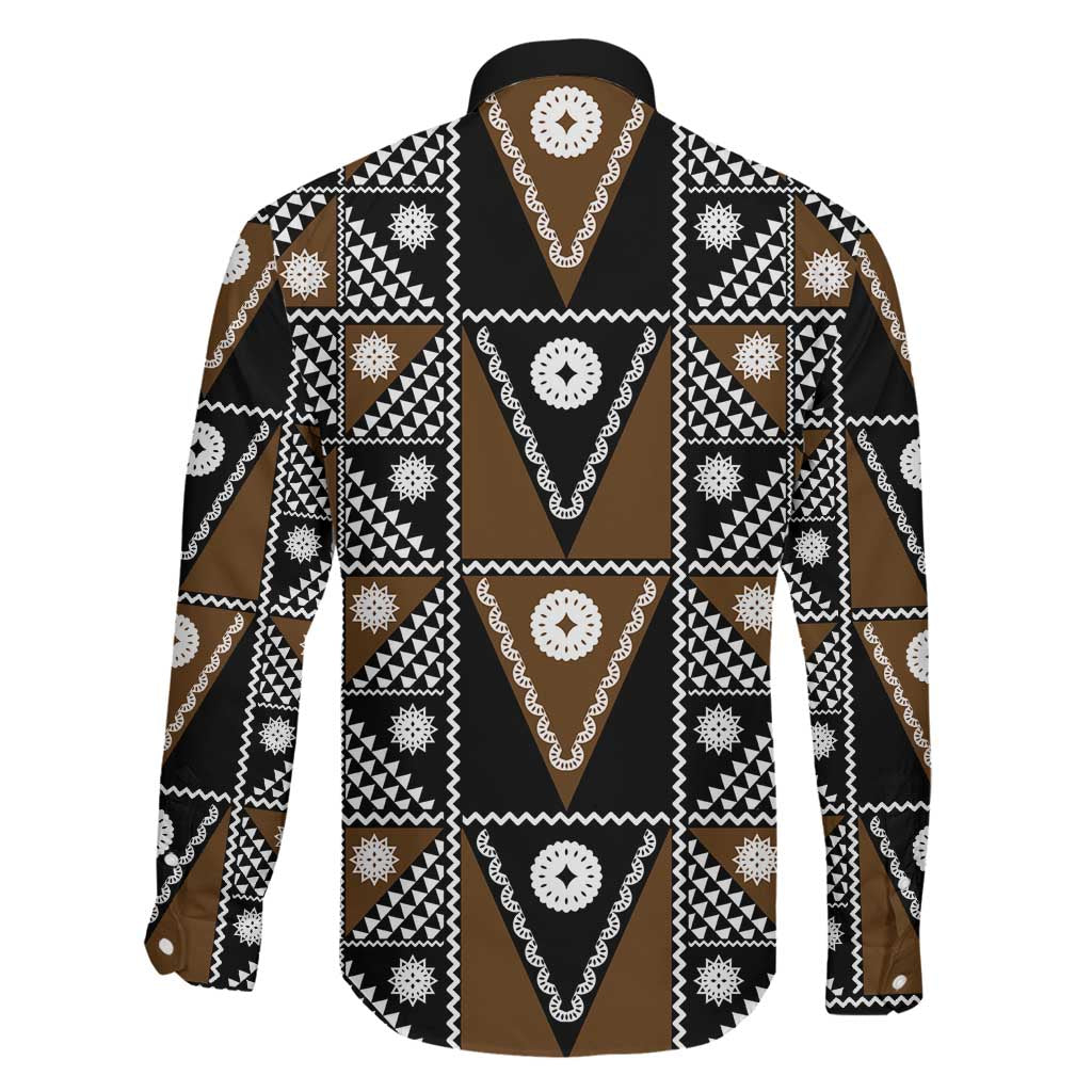 Fiji Brown Masi Pattern Family Matching Summer Maxi Dress and Hawaiian Shirt Fijian Tapa