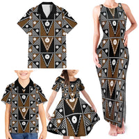 Fiji Brown Masi Pattern Family Matching Tank Maxi Dress and Hawaiian Shirt Fijian Tapa LT01 - Polynesian Pride