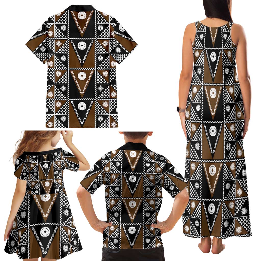 Fiji Brown Masi Pattern Family Matching Tank Maxi Dress and Hawaiian Shirt Fijian Tapa LT01 - Polynesian Pride