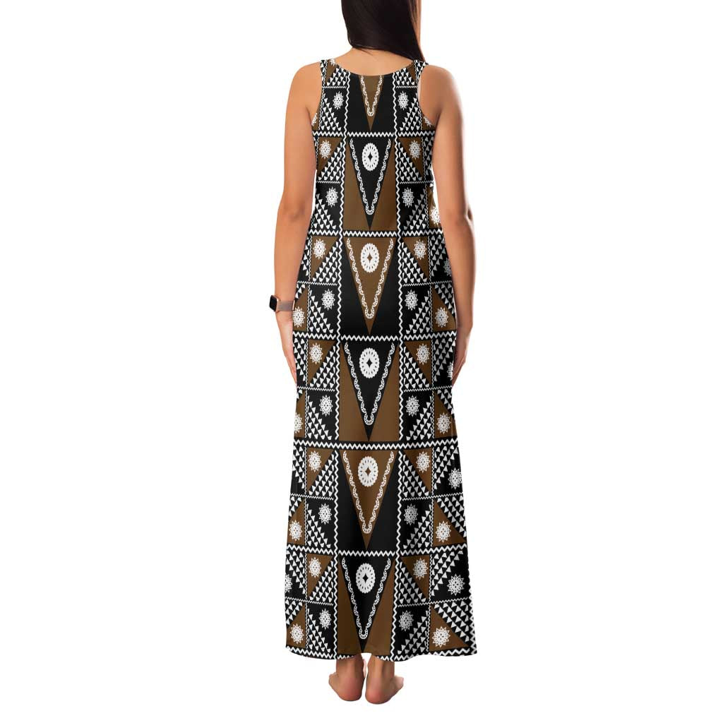 Fiji Brown Masi Pattern Family Matching Tank Maxi Dress and Hawaiian Shirt Fijian Tapa LT01 - Polynesian Pride