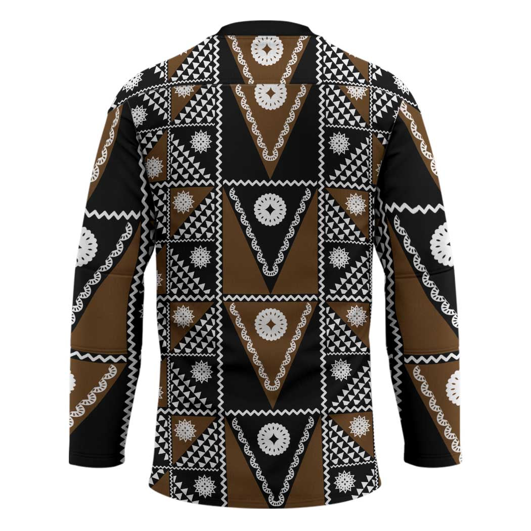 Fiji Brown Masi Pattern Hockey Jersey Fijian Tapa