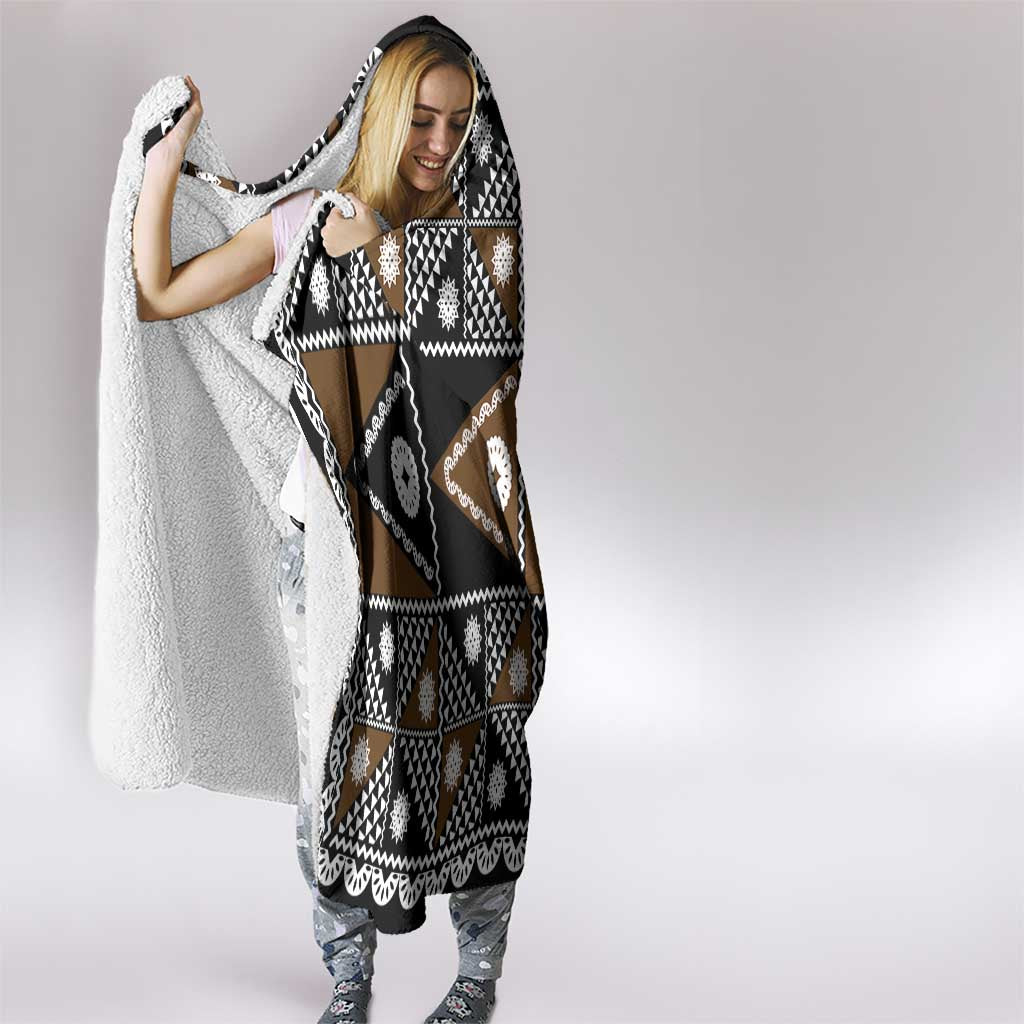 Fiji Brown Masi Pattern Hooded Blanket Fijian Tapa