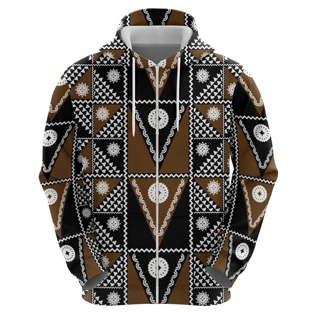 Fiji Brown Masi Pattern Hoodie Fijian Tapa