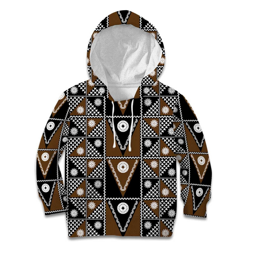 Fiji Brown Masi Pattern Kid Hoodie Fijian Tapa
