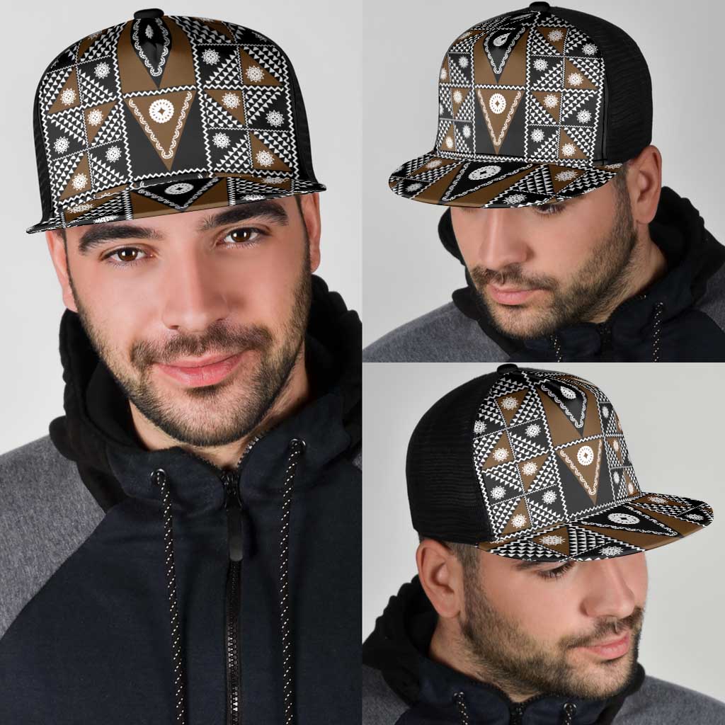 Fiji Brown Masi Pattern Mesh Trucker Cap Fijian Tapa