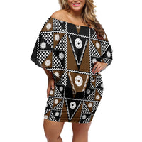 Fiji Brown Masi Pattern Off Shoulder Short Dress Fijian Tapa