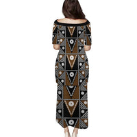 Fiji Brown Masi Pattern Puletasi Fijian Tapa