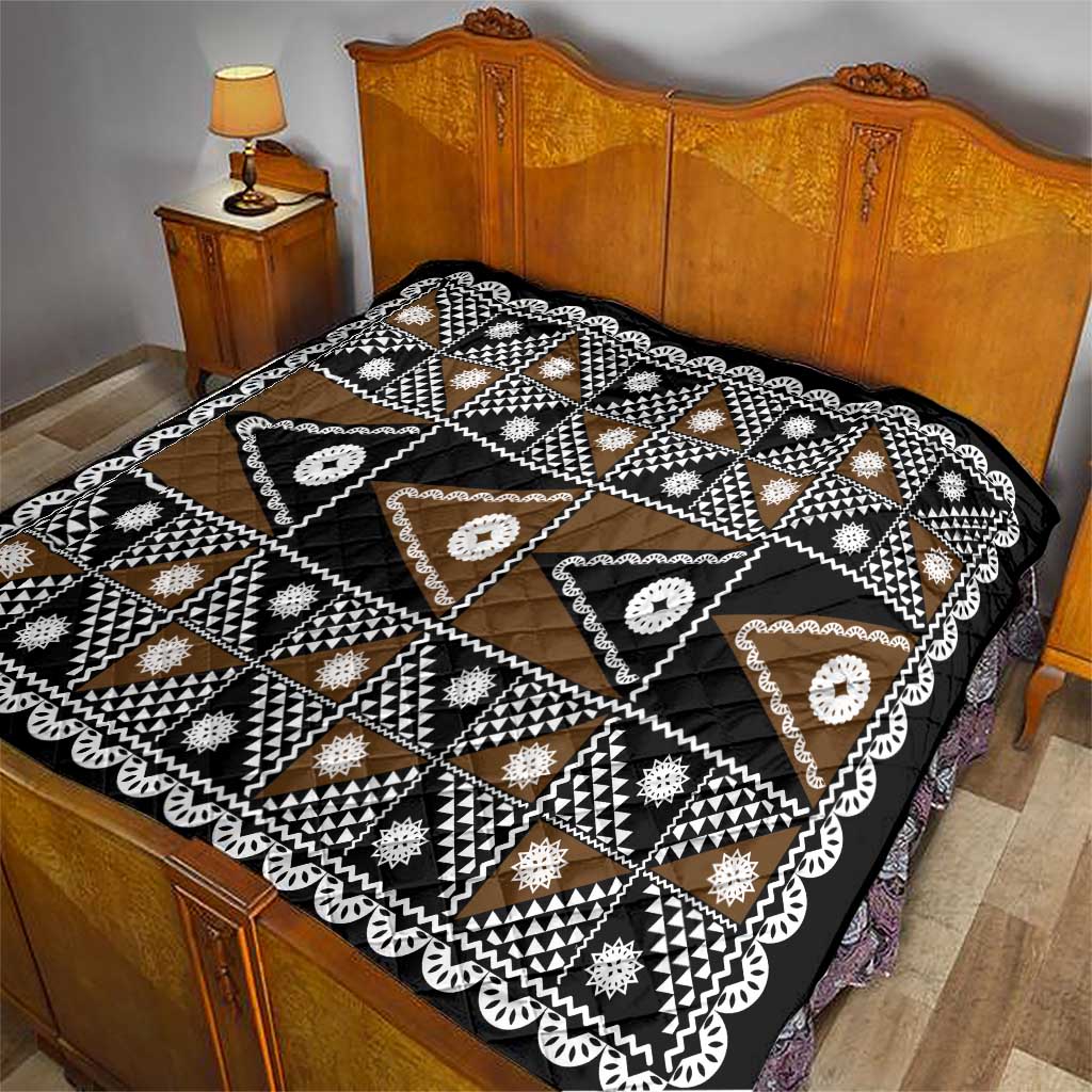 Fiji Brown Masi Pattern Quilt Fijian Tapa