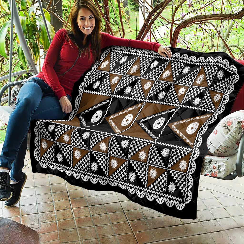 Fiji Brown Masi Pattern Quilt Fijian Tapa