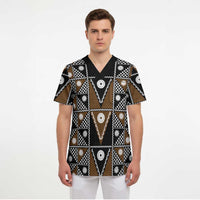 Fiji Brown Masi Pattern Scrub Top Fijian Tapa