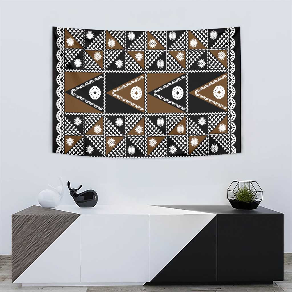 Fiji Brown Masi Pattern Tapestry Fijian Tapa