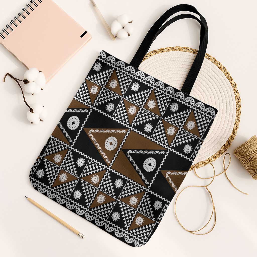 Fiji Brown Masi Pattern Tote Bag Fijian Tapa