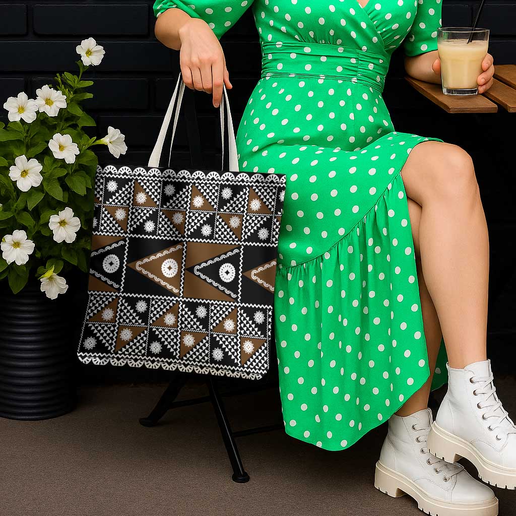 Fiji Brown Masi Pattern Tote Bag Fijian Tapa