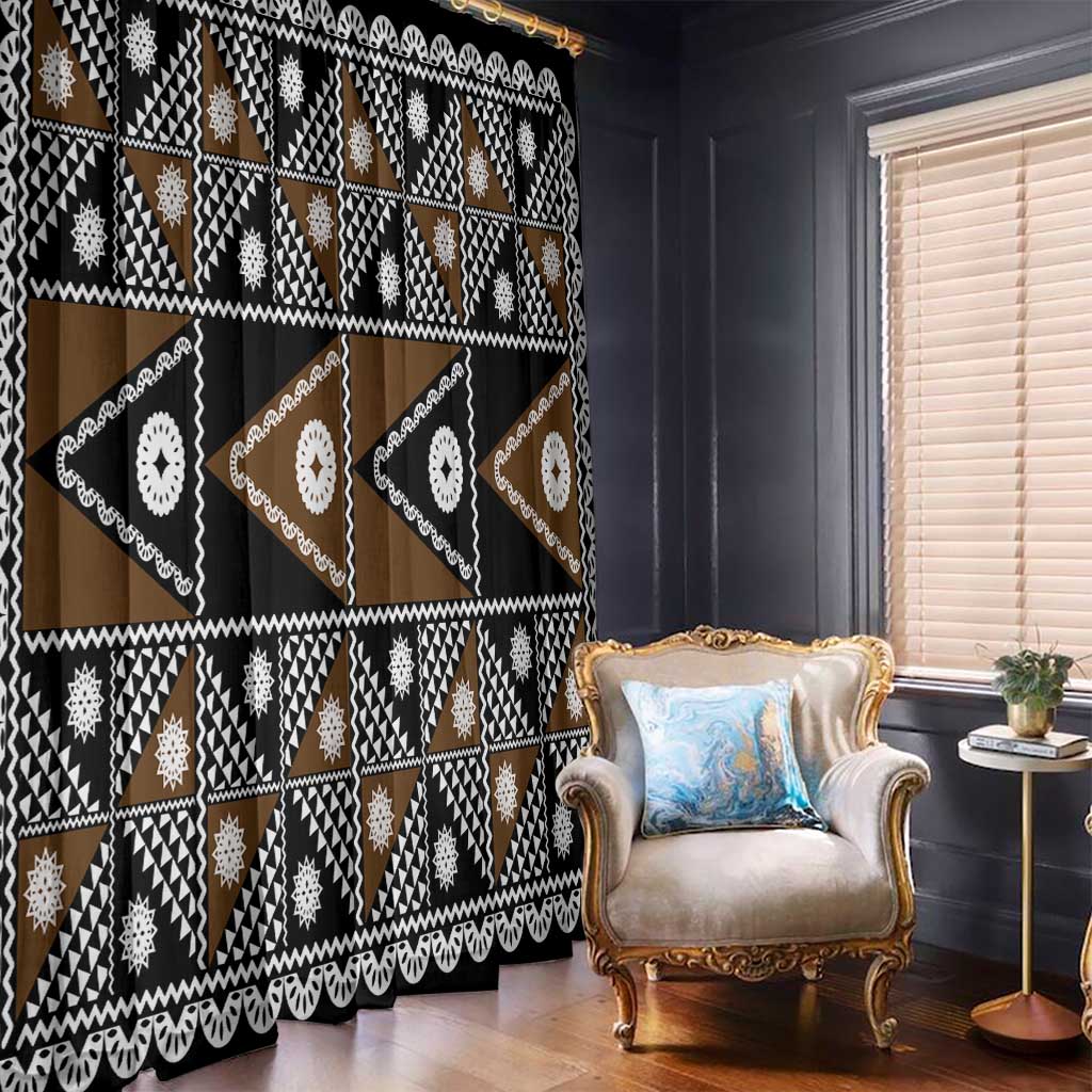 Fiji Brown Masi Pattern Window Curtain Fijian Tapa