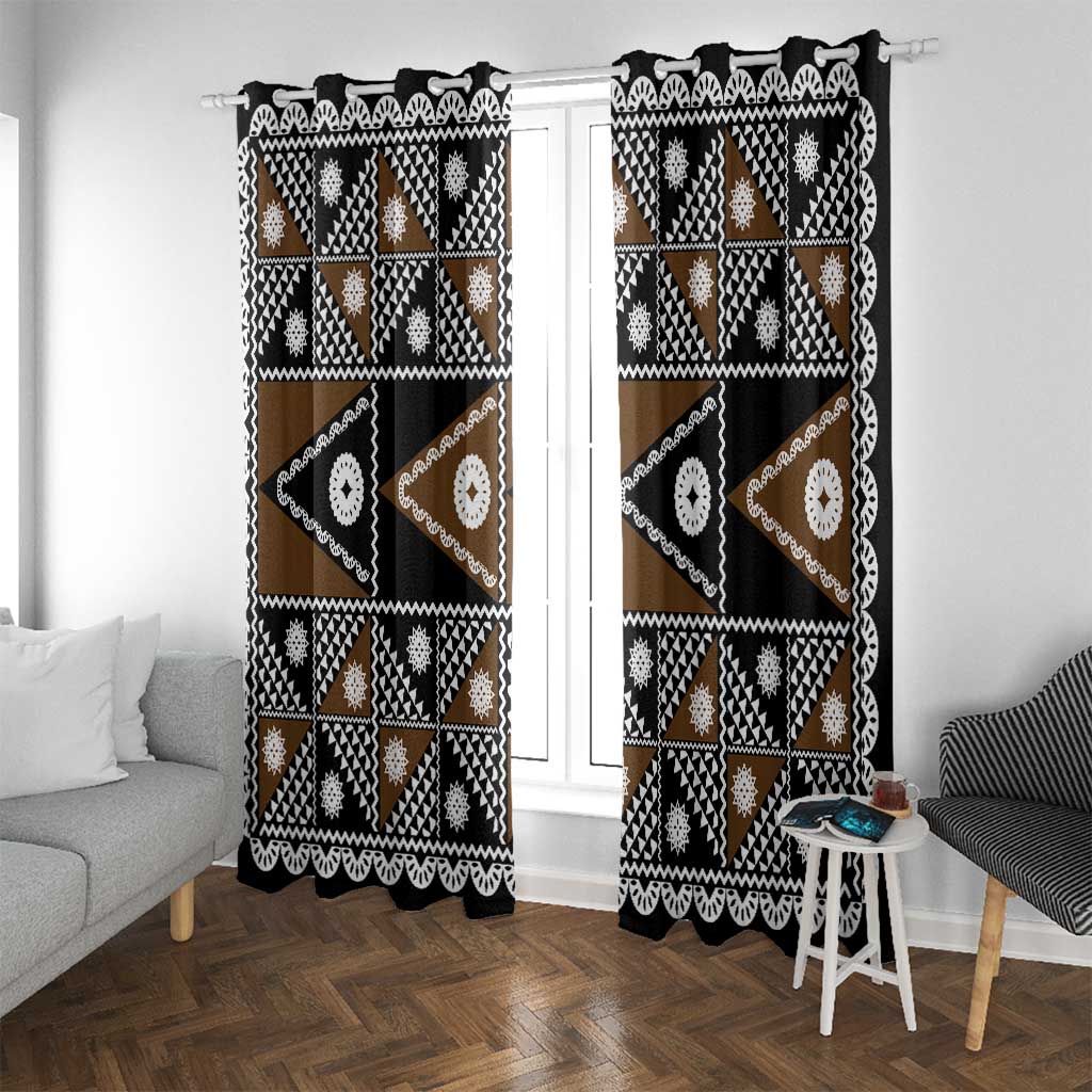 Fiji Brown Masi Pattern Window Curtain Fijian Tapa