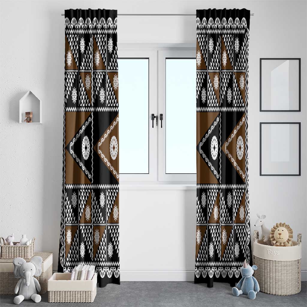 Fiji Brown Masi Pattern Window Curtain Fijian Tapa