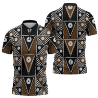 Fiji Brown Masi Pattern Zipper Polo Shirt Fijian Tapa