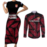 fiji-rugby-couples-matching-short-sleeve-bodycon-dress-and-long-sleeve-button-shirts-flying-fijians-red-palm-tree-version