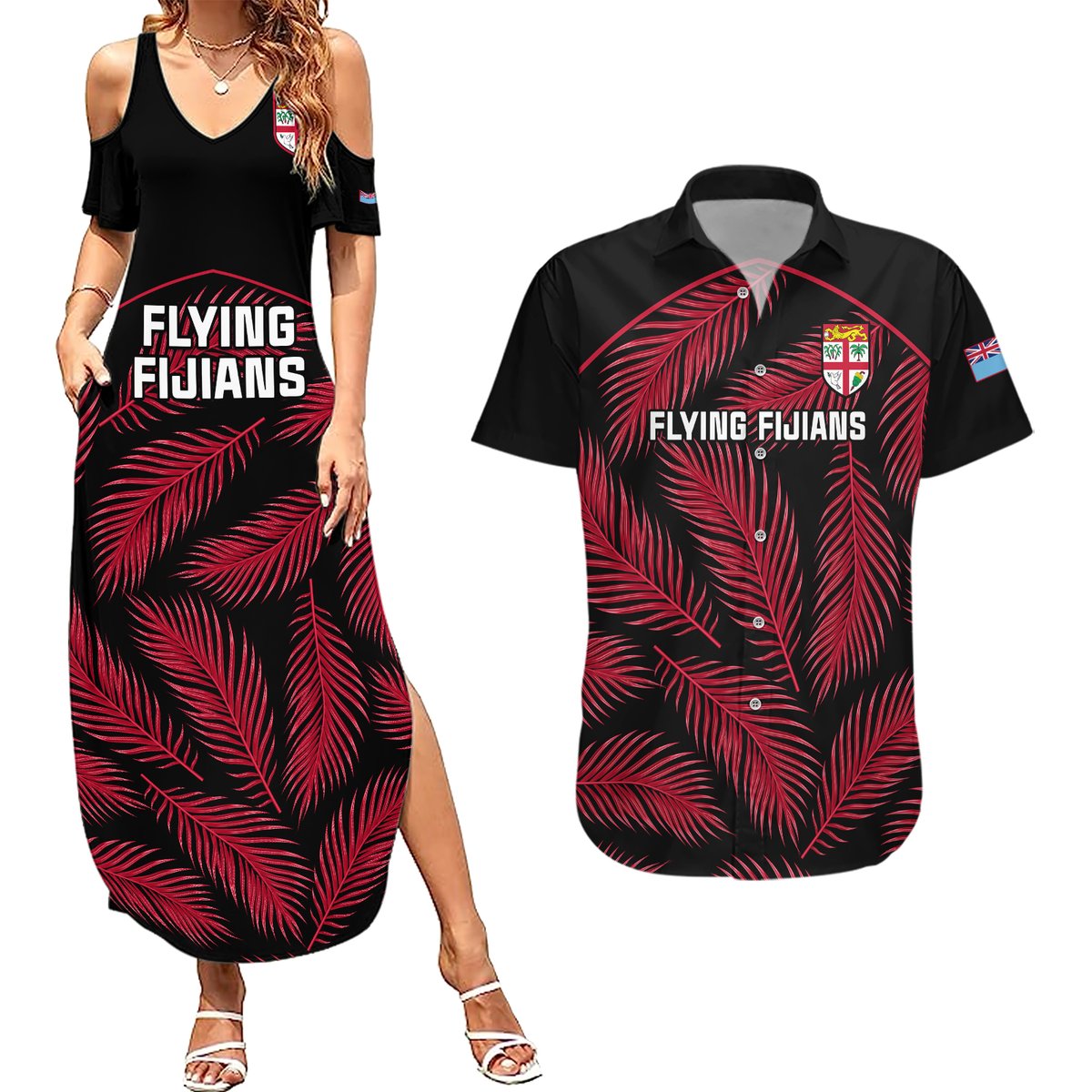 fiji-rugby-couples-matching-summer-maxi-dress-and-hawaiian-shirt-flying-fijians-red-palm-tree-version