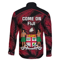 Fiji Rugby Family Matching Off Shoulder Long Sleeve Dress and Hawaiian Shirt Flying Fijians Red Palm Tree Version LT01 - Polynesian Pride