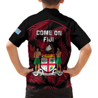 Fiji Rugby Family Matching Short Sleeve Bodycon Dress and Hawaiian Shirt Flying Fijians Red Palm Tree Version LT01 - Polynesian Pride