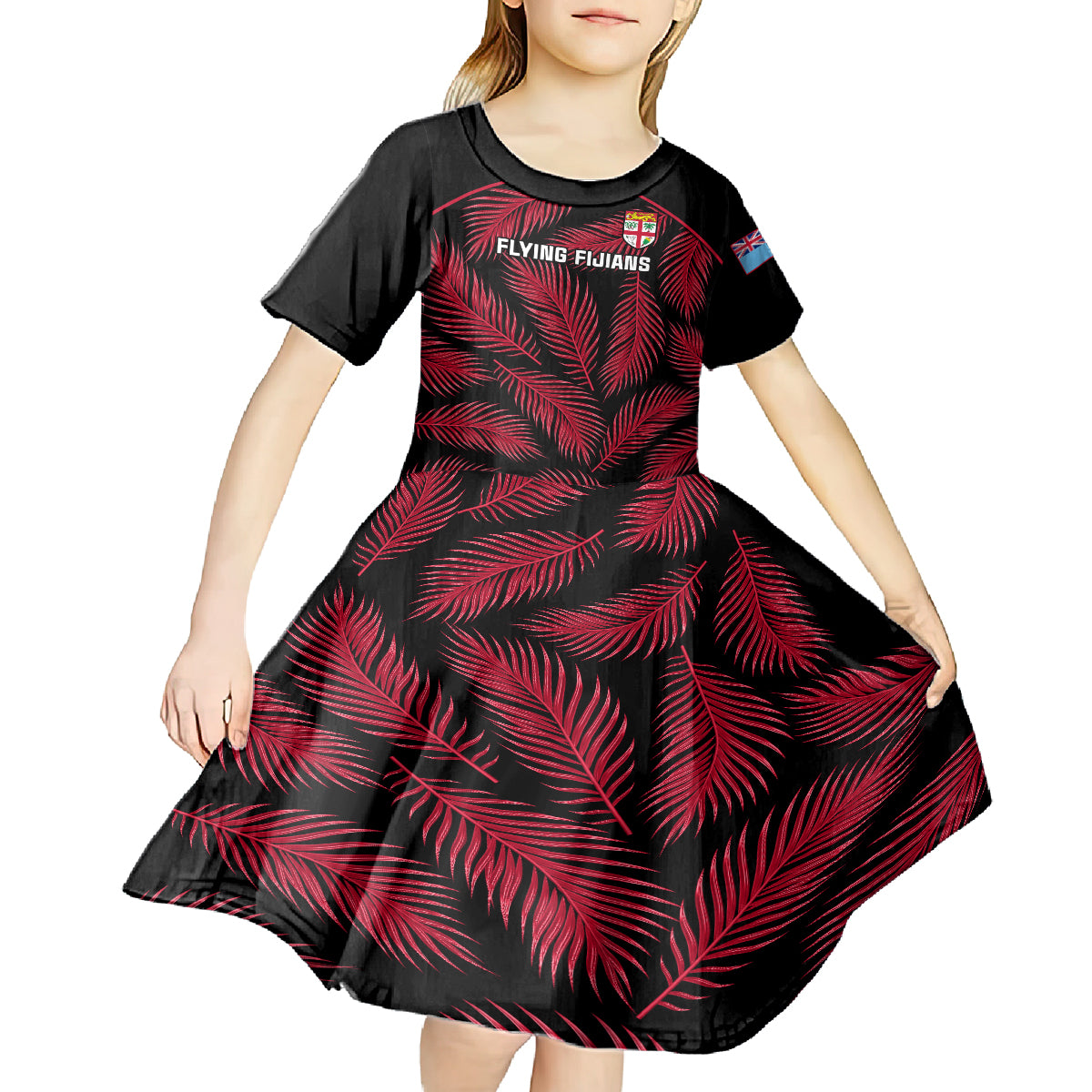 fiji-rugby-kid-short-sleeve-dress-flying-fijians-red-palm-tree-version