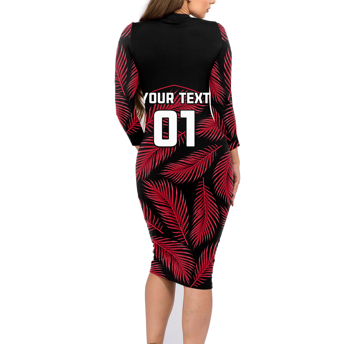 Custom Fiji Rugby Family Matching Long Sleeve Bodycon Dress and Hawaiian Shirt Flying Fijians Red Palm Tree Version LT01 - Polynesian Pride